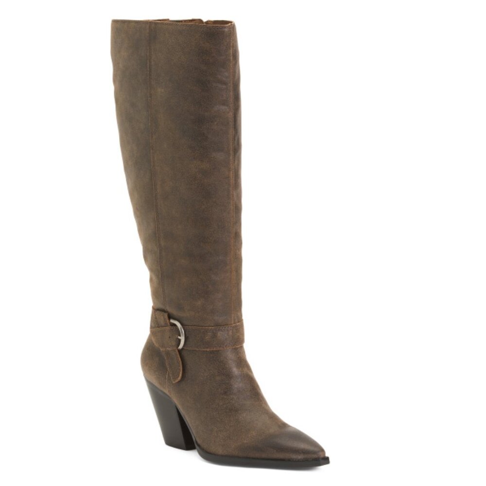 VINCE CAMUTO Tobacco Made In Brazil Leather Wide Calf Grathlyn Knee High Boots